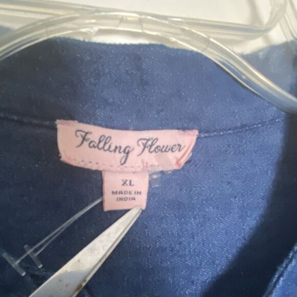 FallingFlowerOld NavyDarkBlueMidi Women’s Shirt Dress LongSleeve ButtonUpSize Xl - Picture 6 of 13